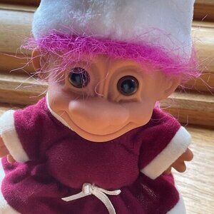 Vintage Troll Doll With Pink Hair & Santa Outfit
